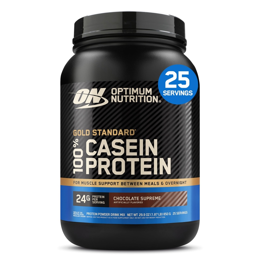 Optimum Nutrition Gold Standard 100% Micellar Casein Protein Powder, Slow Digesting, Hjælper holde dig fuld, Overnight Muscle Recovery, Chokolade Supreme, 2 Pund (Packaging May Vary)