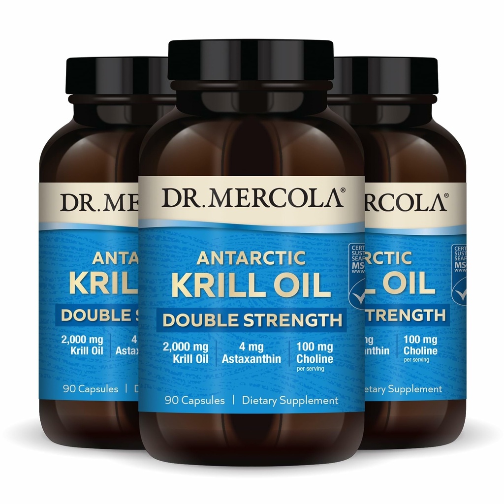 Dr. Mercola Antarktis Krill Oil Dobbelt Styrke - 2.000 mg - Omega-3 tillæg med EPA & DHA - understøtter hjerne, hjerte, fælles & immunforsvar - GMO- Free & Gluten- Free - 270 kapsler (90 Servere)