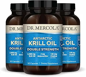 Dr. Mercola Antarktis Krill Oil Dobbelt Styrke - 2.000 mg - Omega-3 tillæg med EPA & DHA - understøtter hjerne, hjerte, fælles & immunforsvar - GMO- Free & Gluten- Free - 270 kapsler (90 Servere)