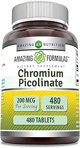 Amazing Formulas Chromium Picolinate Supplement | 200 Mcg Per Serving | Tablets | Non-GMO | Gluten Free | Made in USA (480 Count)
