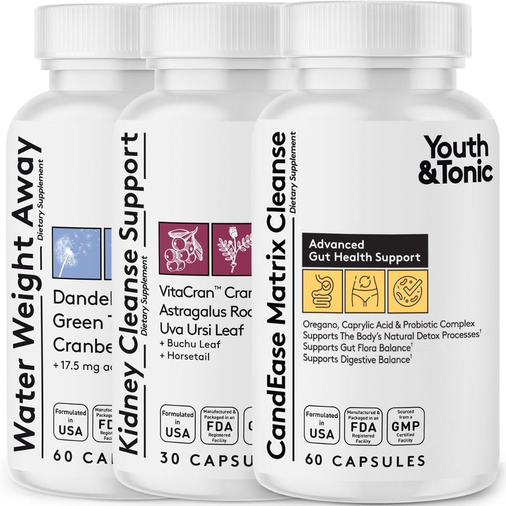 Youth & Tonic CandEase Complex Bundle Support 124; fordøjelsessystem Rengøring Gut Sundhed & Intestinal Flora Support
