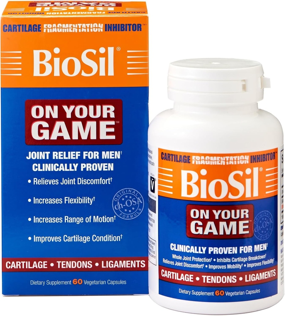 Biosil On Your Game - 60 Veggie Kapsler - med Patenteret ch- OSA Complex - Øge Collagen produktion til fælles smertelindring, fleksibilitet og vifte af bevægelse - GMO fri - 30-dages forsyning