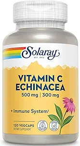 SOLARAY C-vitamin & Echinacea Root Note 124; Sund Immunsystemet Support w / 500 mg VIT C & 300 mg Echinacea Per Capsule