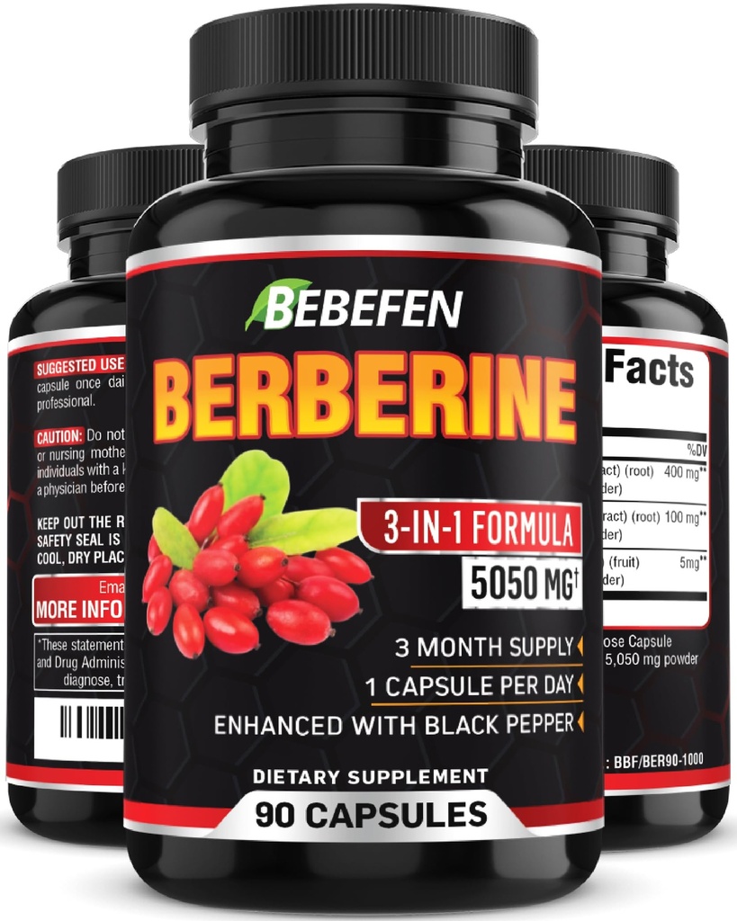 BEDRE EN Berberine kapsler med sort peber ekstrakt - 90 kapsler - 3 måneders forsyning