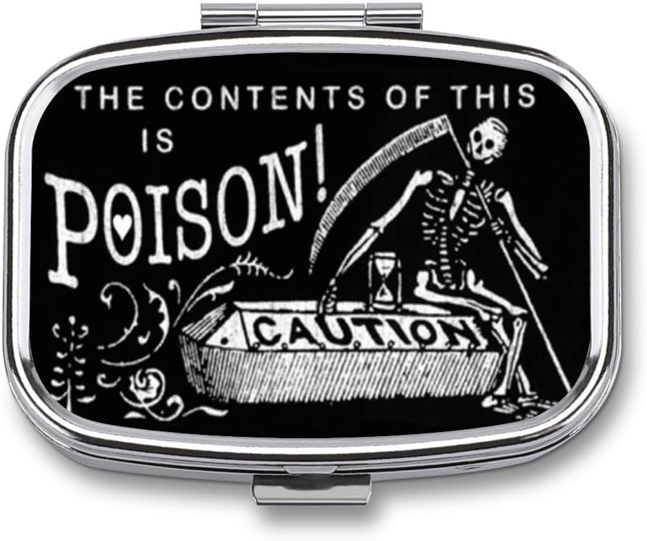 Metal 2 Segment Pill Organizer Travel Friendly Portable Compact Pill Box Cute Pill Case at holde vitaminer, Fish Oil, Kosttilskud, medicin, Tablet til purse, Pocket. (Black Scythe)