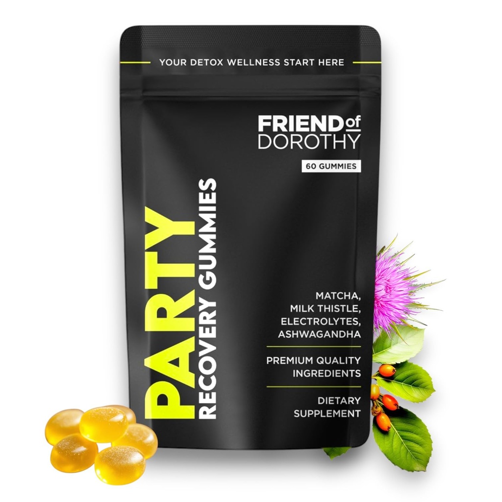 Party Recovery Gummies - Detox, Hydration & Energy Boost med Electrolytes & Matcha - Reducere Brain Fog & Support Mood - 60 Gummies per pakke