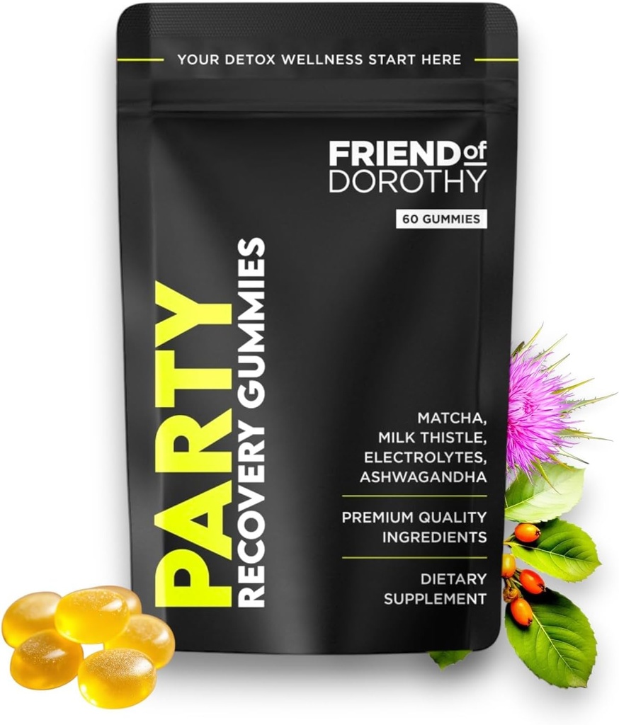 Party Recovery Gummies - Detox, Hydration & Energy Boost med Electrolytes & Matcha - Reducere Brain Fog & Support Mood - 60 Gummies per pakke