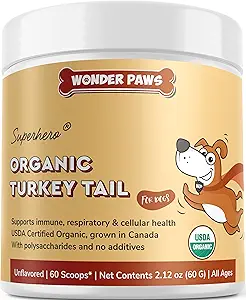 Wonder Paws Organic Turkey Tail Mushroom for Dogs - Kraftfuld Turkey Tail for Dogs Mushroom Powder for Immunity, Respiratory, Fordøjelse & Cellular Health- with Beta Glucans & Polysaccharides - 2.12 oz