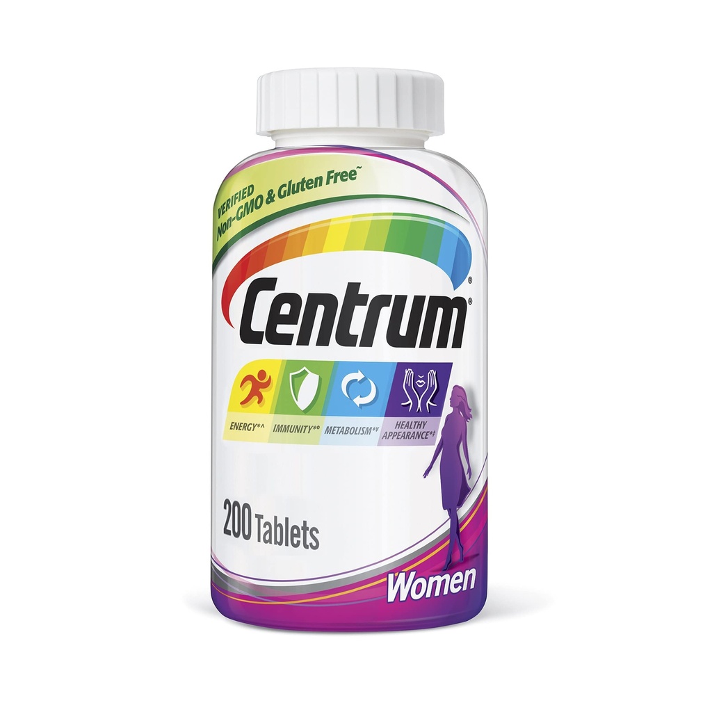 Centrum Multivitamin Tablet til kvinder, Multivitamin / Multimineral Supplement med jern, Vitamin D3, B og antioxidanter - 200 Tæl