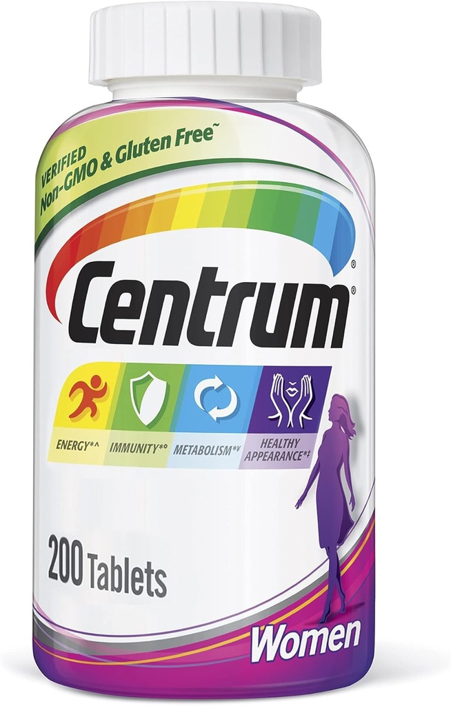 Centrum Multivitamin Tablet til kvinder, Multivitamin / Multimineral Supplement med jern, Vitamin D3, B og antioxidanter - 200 Tæl