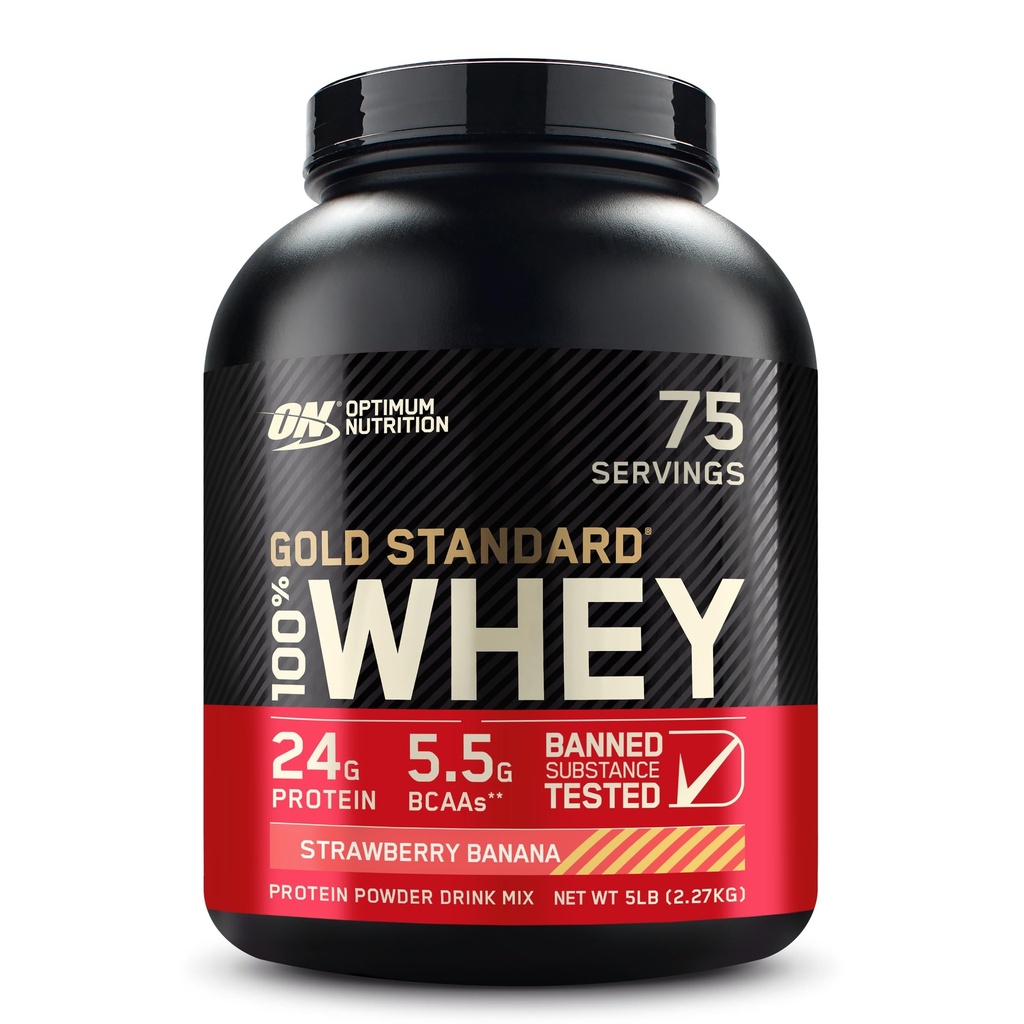 Optimum Nutrition Gold Standard 100% Whey Protein Powder, Strawberry Banana, 5 Pund (Packaging May Vary)