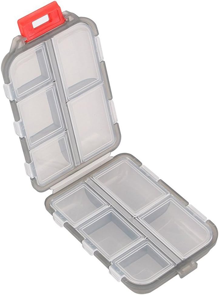Pill Case - Bærbare Kosttilskud Tablet Container Box med 10 Compartments - Medicin Capsule Vitamin Foldable Organizer Dispenser Holder Opbevaring til Travel Trip Pocket Purse - Klar sort