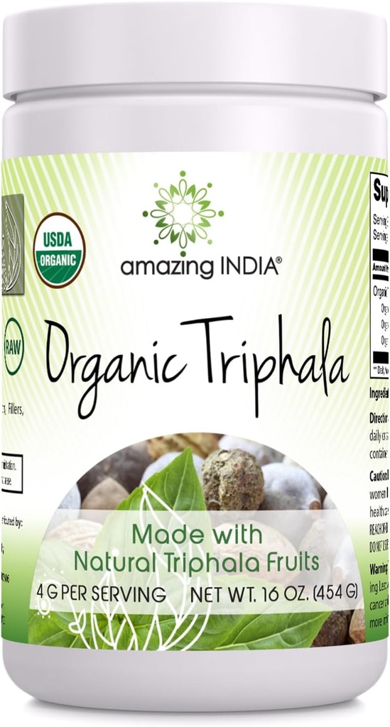 Amazing India Organic Triphala 16 Oz Powder Б124; 113 Servings Б124; Natural Herbal Supplements 124; Non- GMO Б124; Gluten Free