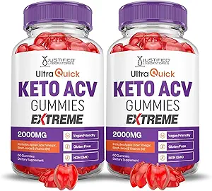 Justified Laboratories (2 Pack Ultra Quick Keto ACV Gummies Extreme 2000MG Ultraquick Keto Gummies Apple Cider Vinagar Formuleret med Pomegranate Beet Juice Powder B12 Vegan Non GMO 120 Gummys