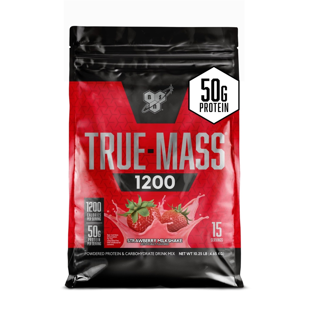 BSN TRUE- MASS vægt Gainer, muskelmasse Gainer Proteinpulver, Jordbær Milkshake, 10.25 Pound