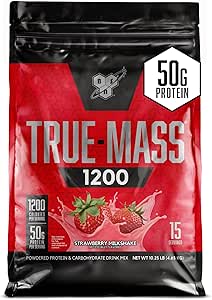 BSN TRUE- MASS vægt Gainer, muskelmasse Gainer Proteinpulver, Jordbær Milkshake, 10.25 Pound