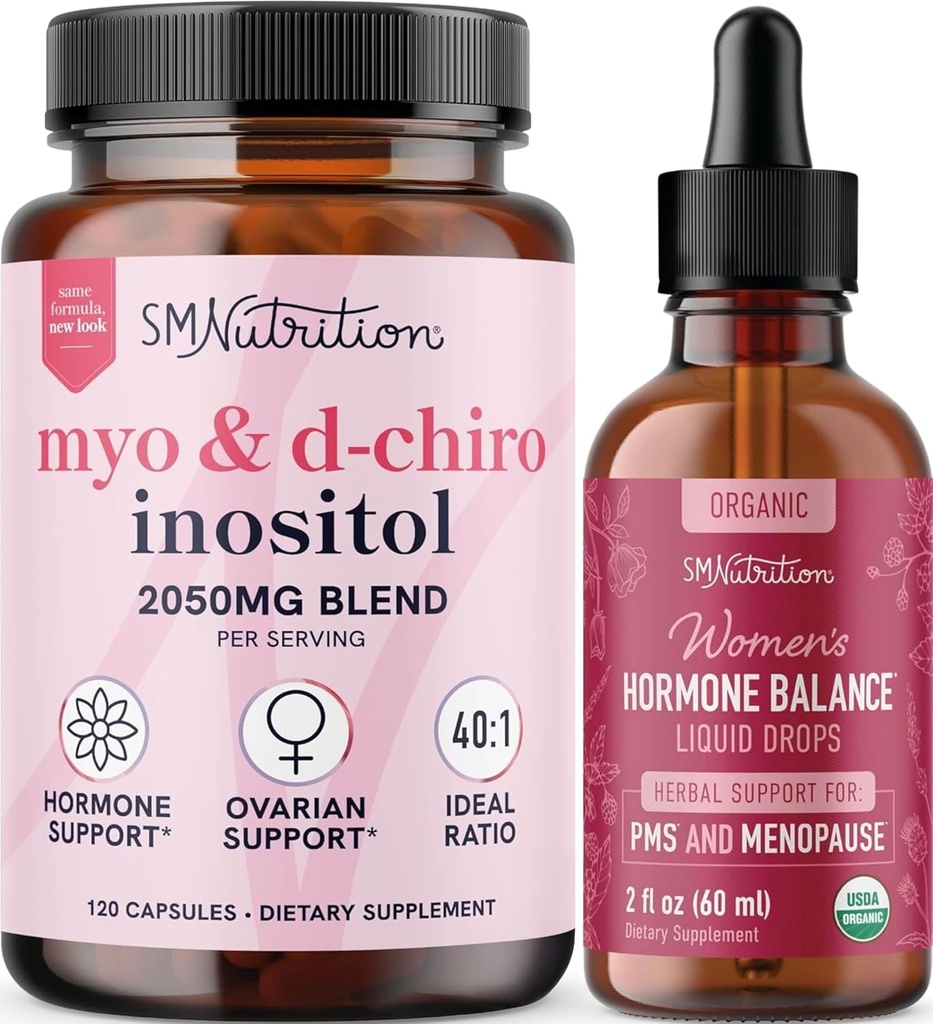 SMNutrition Herbal Hormone Balance Tinktur & Myo- Inositol & D- Chiro Inositol Mest124; Hormonbalance Bundle med 40: 1 (30 Servere) og flydende cyklus støtte til kvinder (60 Servere)
