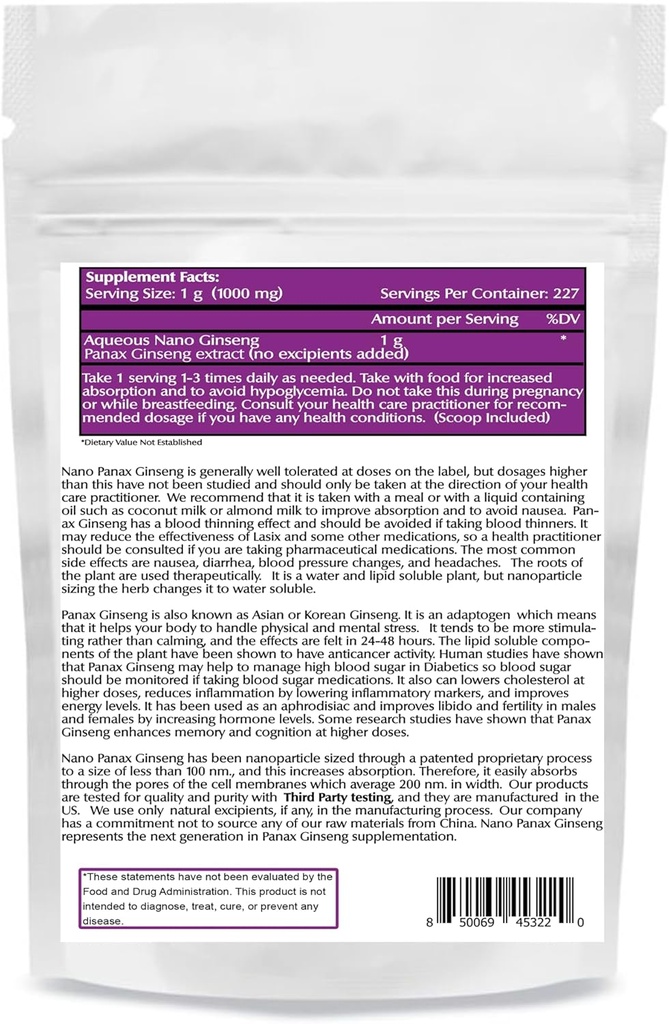 One Planet Nano Panax Ginseng Powder 8 oz (227 Servere), Koreansk Ginseng Extract, Nano for Enhanced Absorption, Øger Energy & Stamina, Non- GMO, Vegan, Gluten Free