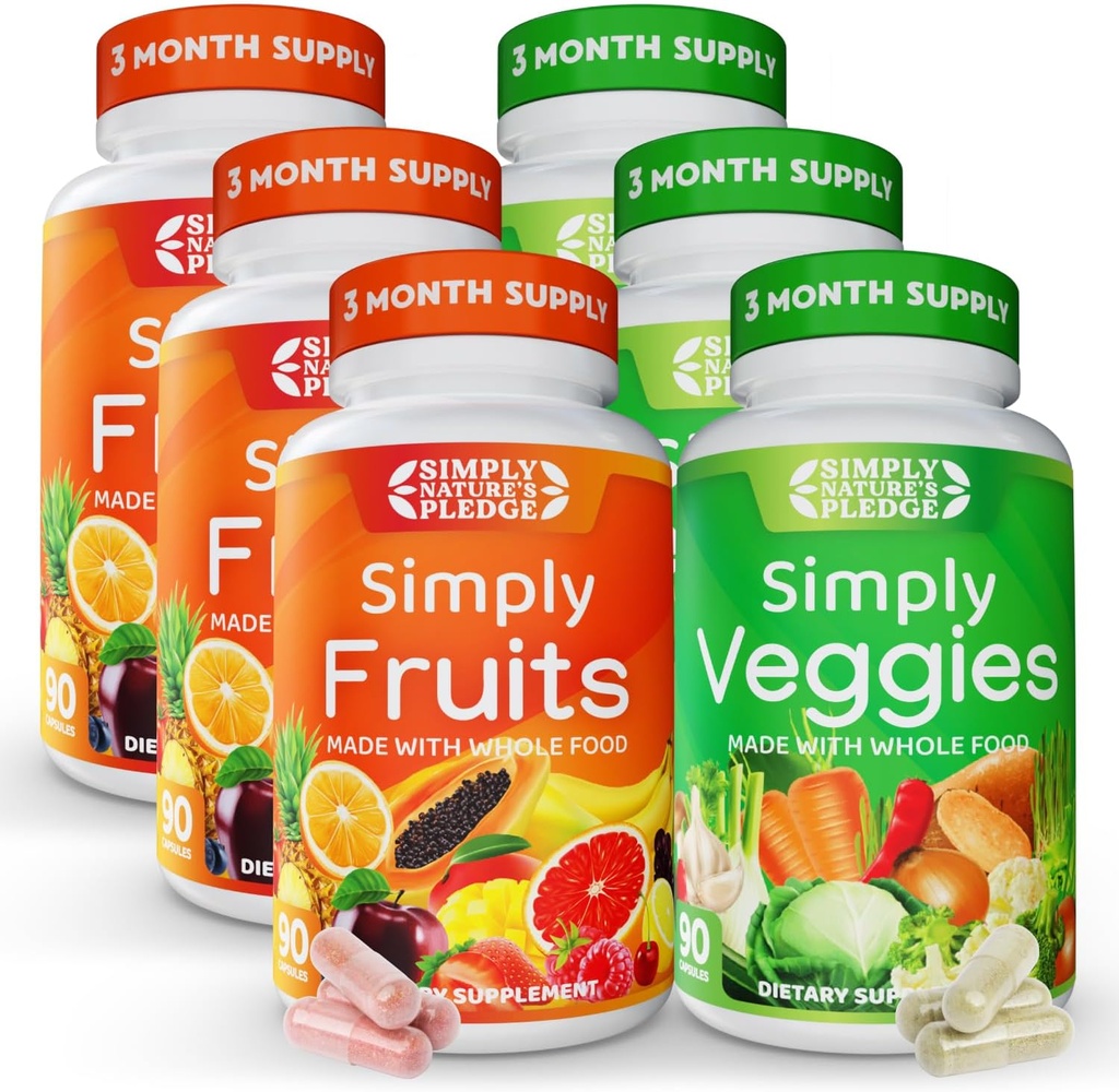 Simply Nature 's Pedge - Pakket med 42 forskellige frugter & grøntsager - 3 måneders forsyning - Lavet med hele fødevarer superfødevarer - med Aloe Vera - 100% Soy Free - 540 kapsler