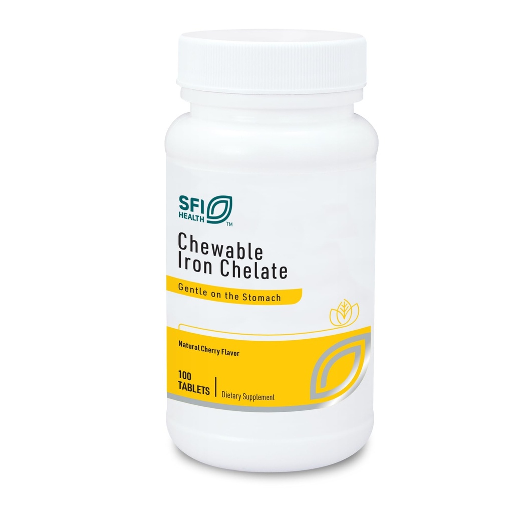 Klaire Labs SFI Health Chewable Iron Chelate - 30 Milligram Elemental Iron, Nem på Mave & Hypoallergen, Natural Cherry Flavor (100 tabletter)