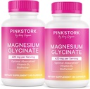 Pink Stork Magnesium Glycinat med D-vitamin - Magnesium supplement til kvinder til at støtte naturlig ro - 2 Pack