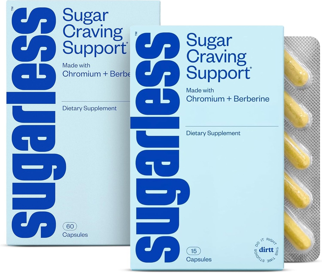 Sugarless Stop Sugar Cravings Supplement Bundle - Natural Craving Blocker med Berberine, Chrom, CoQ10 & L- Theanine - 30 Count & 15 Count Travel Sizes, Non- GMO & Gluten- Free
