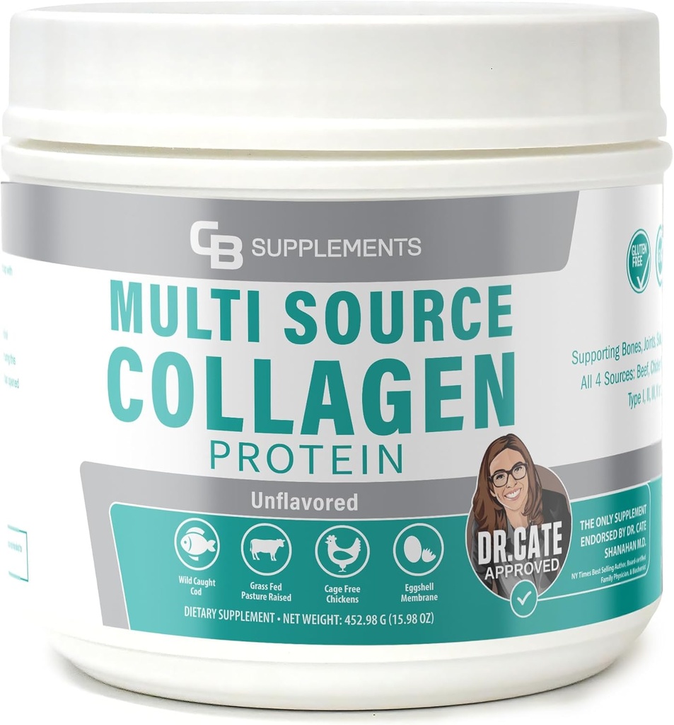 CB Kosttilskud Multi Collagen Protein - Hydrolyzed Collagen til fælles, hud, Gut, hår & negle sundhed - Unflavored Powder med type I, II, III, V & X - Grass- Fed & Clean - 58 Servere