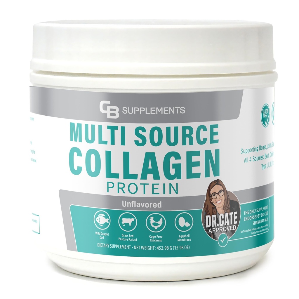 CB Kosttilskud Multi Collagen Protein - Hydrolyzed Collagen til fælles, hud, Gut, hår & negle sundhed - Unflavored Powder med type I, II, III, V & X - Grass- Fed & Clean - 58 Servere