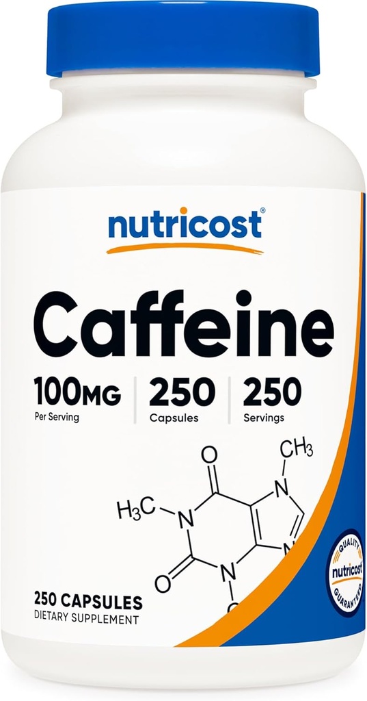 Nutricost Koffein piller 100 mg per servering, 250 kapsler