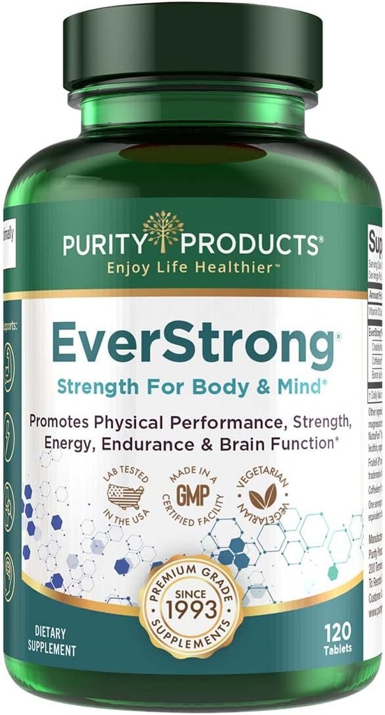 EverStrong - Creatinine Monohydrat Blend - Klinisk undersøgt for Golf Maximizing Driving Distance - Muscle Matrix Blend - Fælles, Muscle & Energy Support - Bor, CoffeeBerry, D3- 120 tabletter