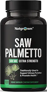 Natgrown Saw Palmetto for mænd 500mg - Prostata sundhed supplement med DHT Blocker til hårtab & urinveje - 120 Vegan kapsler - Non- GMO, Gluten- fri