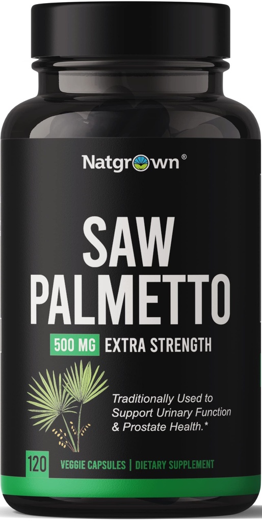 Natgrown Saw Palmetto for mænd 500mg - Prostata sundhed supplement med DHT Blocker til hårtab & urinveje - 120 Vegan kapsler - Non- GMO, Gluten- fri