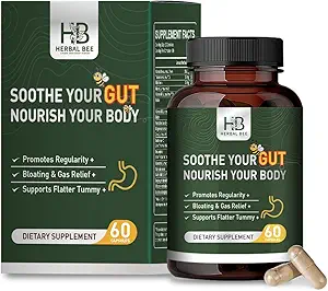 Herbal BEE Gut Health - Gas and Bloating Relief, Constipation, Leaky Gut Repair - Gut Cleanse & Restore Digestion - Promote Regularity, Colon Cleanser, 60 Capsules