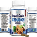 Økologisk Ceylon kanel - 1000 mg per servering, Certificeret Økologisk sand kanel supplement, antioxidant, hurtig absorption - 60 tabletter