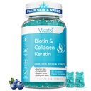 Biotin Gummies med Collagen & Keratin til hår hud Nailer- Understøtter hårvækst og stærkere negle, Mænd, Børn - 60 Blåbær Tyggegummi