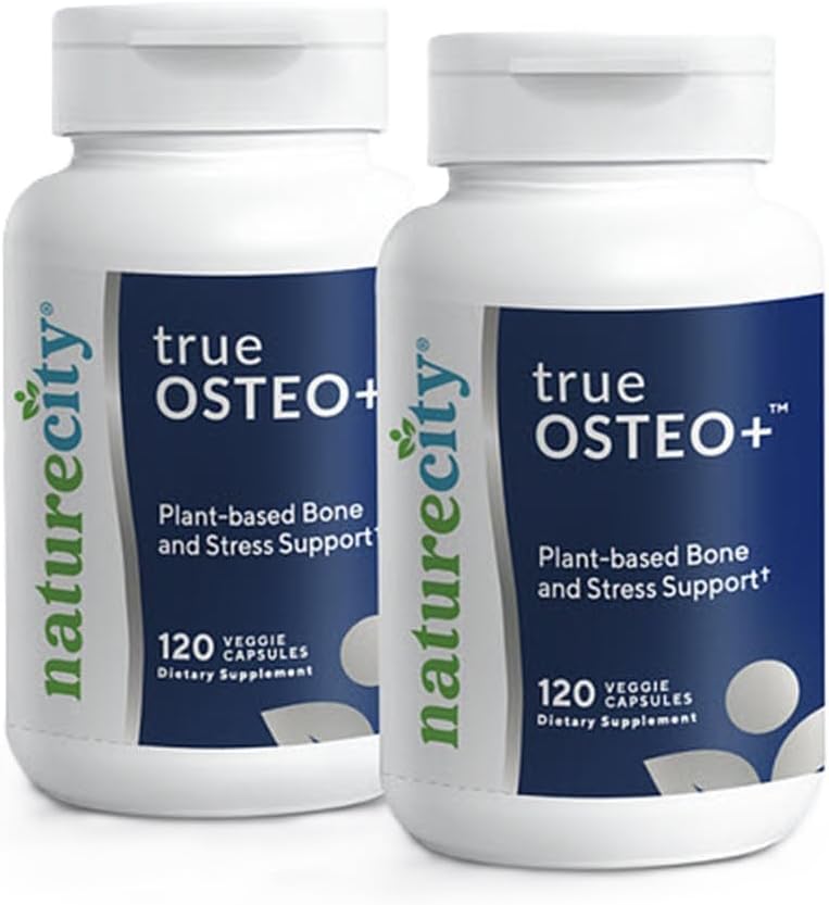 NatureCity True- Osteo + Bone Support med Ashwagandha - for styrke & densitet - Plantbaseret Calcium med Organic AlgaeCal, Magnesium, D3- vitamin, K2, Silicon & Stress Support Name 124; 240 Veggie Capsules