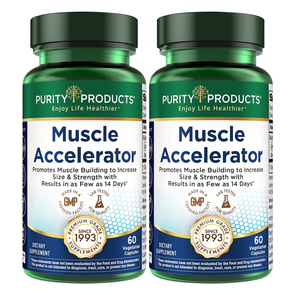 Renhed Produkter Muskelaccelerator 650 mg Patenteret & klinisk testet Muskelaccelerator Blend af Ayurvedic Herbal Ekstrakter fremmer Styrke, Endurance + Muskelvækst - 60 Veg Caps (2)