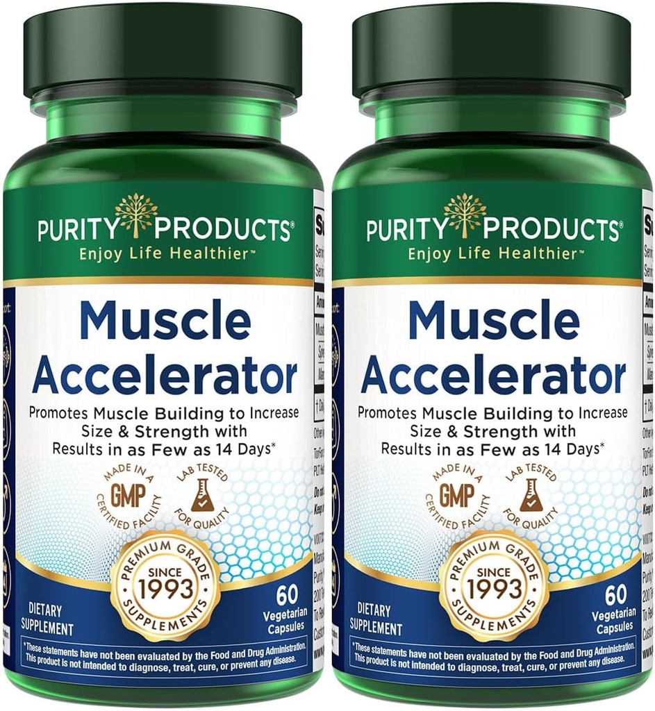 Renhed Produkter Muskelaccelerator 650 mg Patenteret & klinisk testet Muskelaccelerator Blend af Ayurvedic Herbal Ekstrakter fremmer Styrke, Endurance + Muskelvækst - 60 Veg Caps (2)