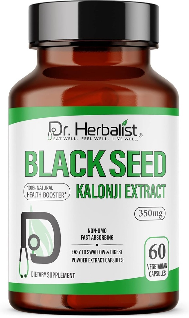 Dr. HERBALIST Black Seed Extract 350mg – 60 Vegan Capsules | 10:1 Extract = 3,500mg Raw Black Seed Powder | Premium Nigella Sativa Supplement | High Thymoquinone | Natural Wellness Support