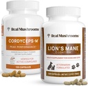 Rigtige svampe Cordyceps til mennesker (120ct) og Lions Mane til kæledyr (120ct) - Bundle for energi, Vitality & Cognition - Vegan, Non- GMO, Gluten- Free, Grain- Free Mushroom Extract Kosttilskud