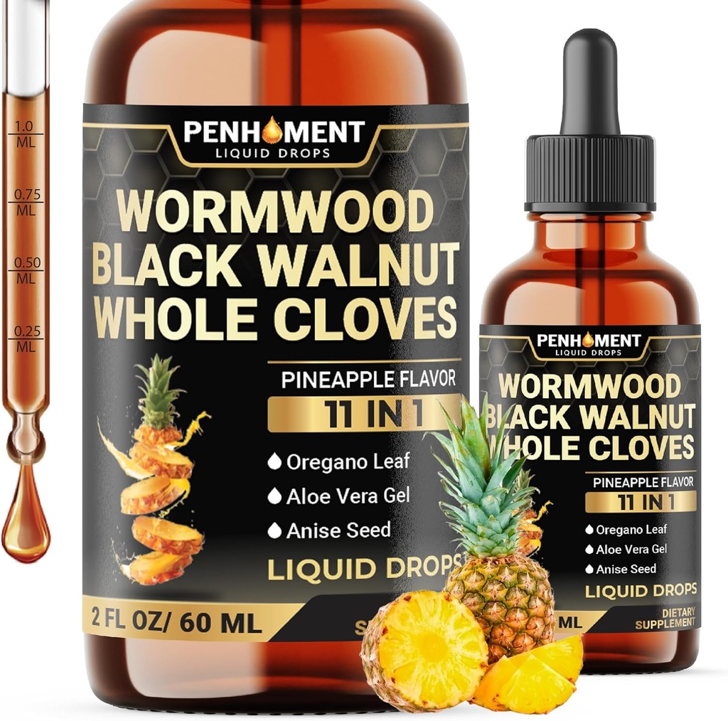 11in1 2100mg Black Walnut Wormwood Cloves Tinture, Oregano & 7 Mere - Wormwood Liquid Drops - Ananas Arv - 2 FL OZ - 60 dages forsyning