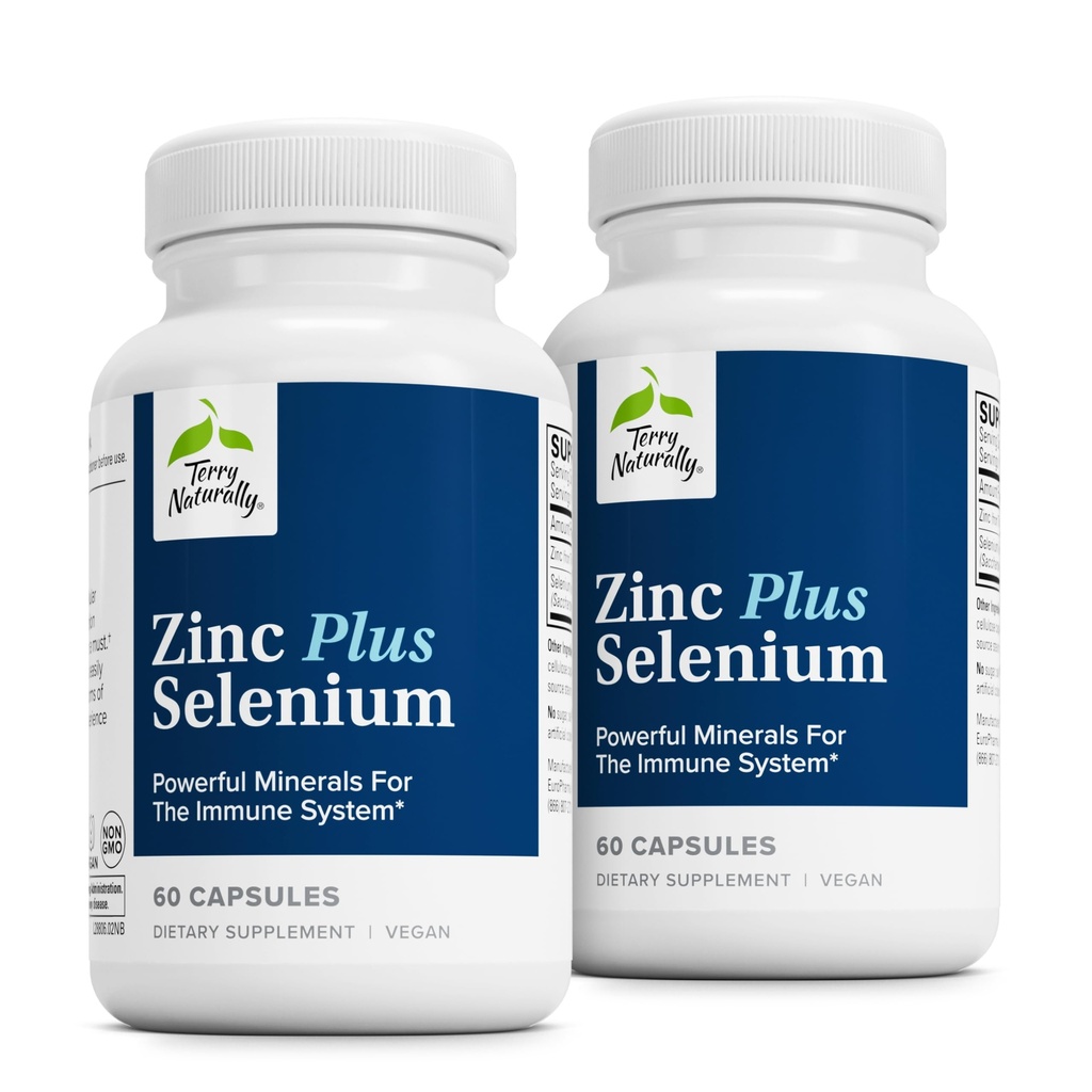 Terry naturligt Zink Plus Selenium - immunforsvar og åndedrætsværn supplement - Mineral supplement med zink Bisglycinat chelat - Formel med Selenium til Cellular Health Support - 60 kapsler