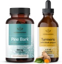 HERBAMAMA Gurkemeje Extract and Pine Bark Kit - Bundle of 400 mg French Maritime Capsules & Gurkemeje Extract Tincture 2 fl oz - Vegan, Non- GMO, Sugar & Alcohol- Free - 2 Pack