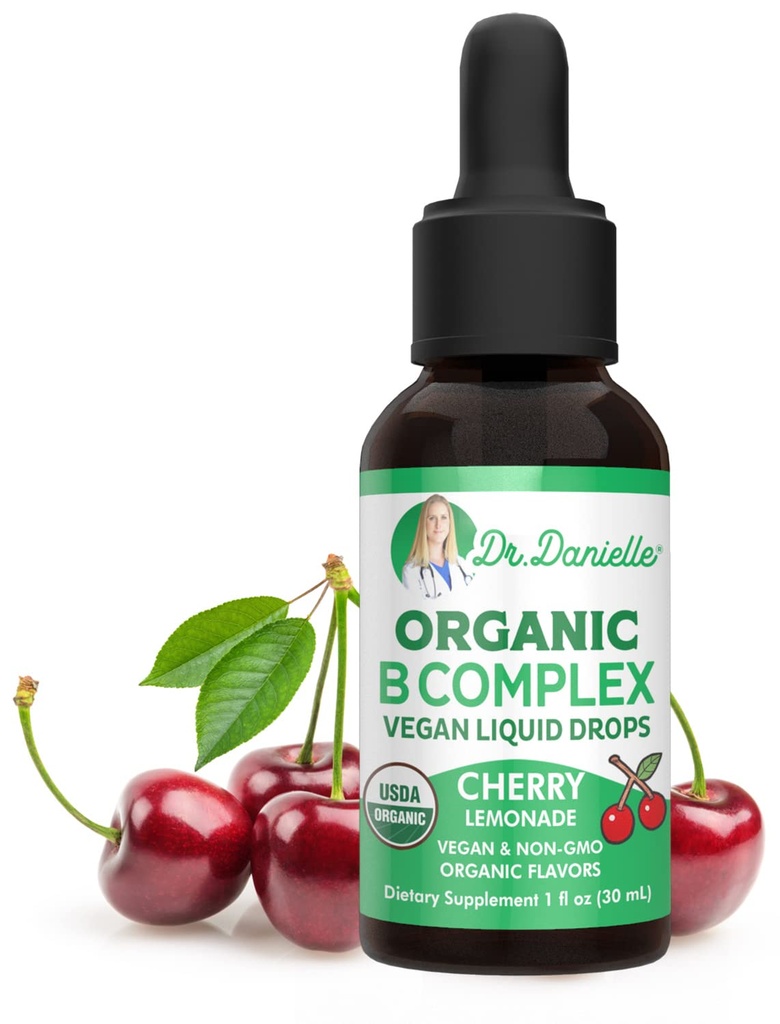 Organic Vitamin B Complex Liquid Dryps Note 124; B Vitamin Complex Supplement med B3, B6, B7, B9 & Methyl B12 Dryps til voksne & Kids; 124; Vegan Cherry Flavor 1oz Note 124; 60 Servering / 2 Måned Supply