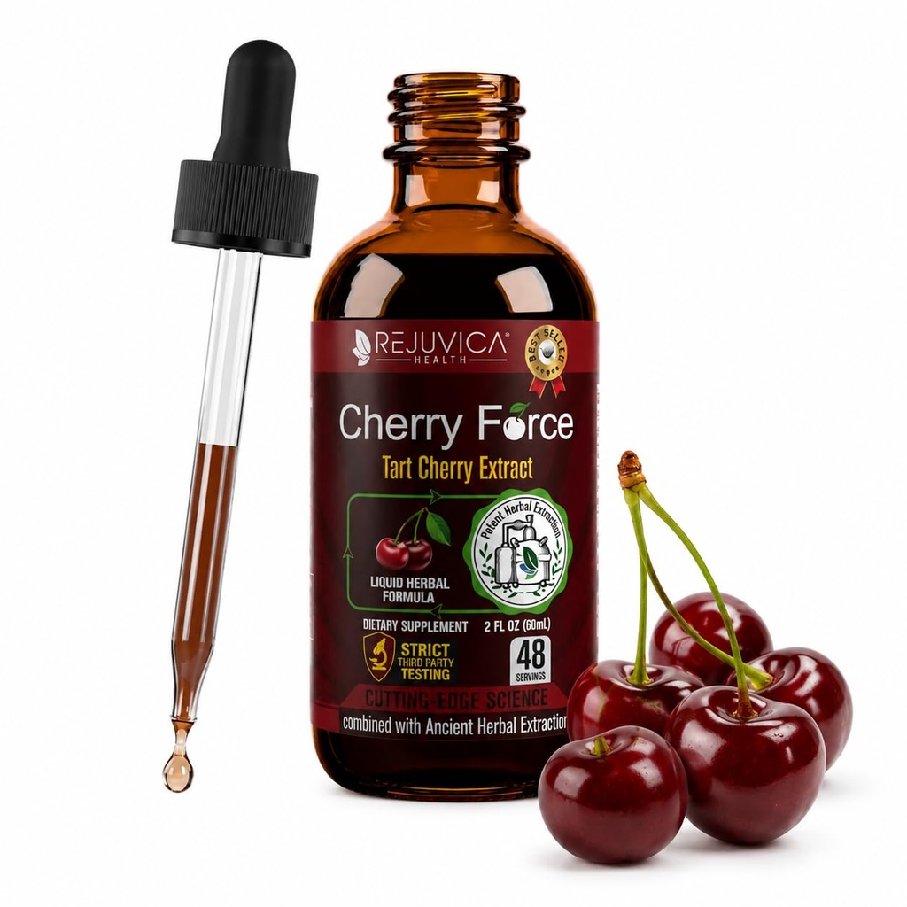 Rejuvica Health Cherry Force - Advanced Tart Cherry Extract - Real Tart Cherries - Rich in Phytonutrients - Flydende ekstrakt for bedre absorption