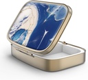 Pill Case Pill Box med spejl Retro 2 Segment Lille Pill Case til purse eller Pocket Bronze Rektangulær Pill Box eller Vitaminer, Fish Oil, Kosttilskud, Pill Containe Rejse Gaver Marble Paint
