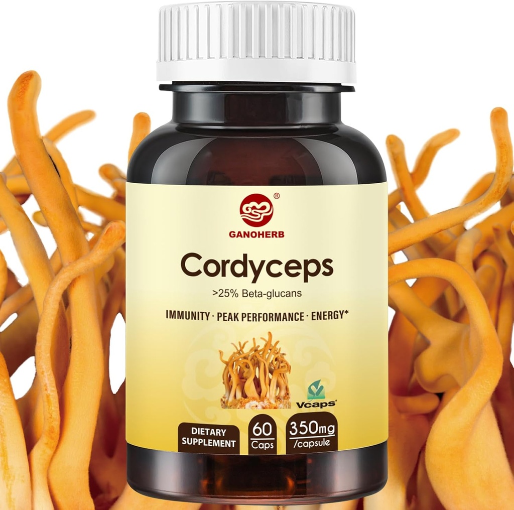 Cordyceps Kapsler, Mushroom Extract Pulver med 31% Beta Glucan for Performance, Energi og immunsystem Support, 700mg, 60 Greve, Økologisk og Vegan