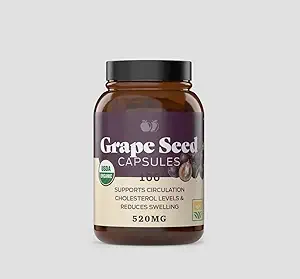 USDA Organic Grape Seed Capsules, 520MG, Understøtter cirkulation & Kolesterol Niveauer