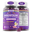 Magnesium Glycinat Gummies for voksne & børn 4 +, Sugar Free Magnesium Bisglycinate Supplement 400 / 200mg med B6D3, 5HTP, L- Theanin for dovine & relaxation, Brain, Muscle, Melatonin Free Gummies, 1Pack