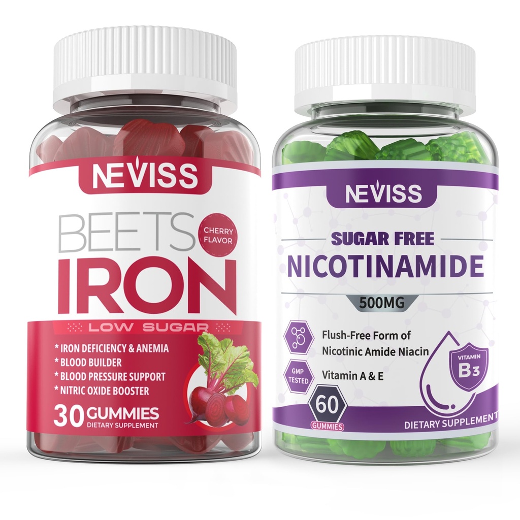 NEVISS Vegansk jerntilskud, Gentl Iron + Sugar Free Nicotinamid 500mg Gummies